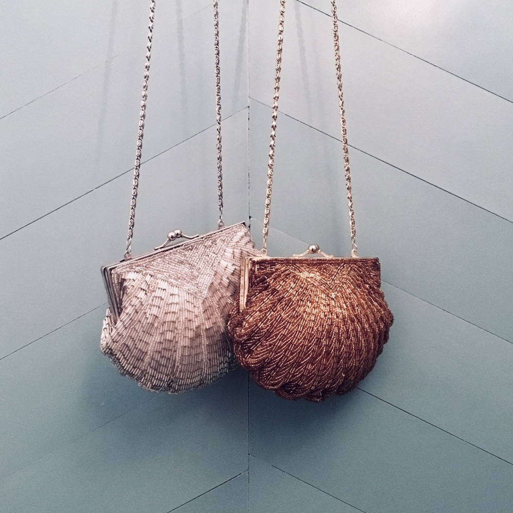 PAIR of vintage glam Art Deco Beaded Purses Gold Silver - Picture 2 of 8